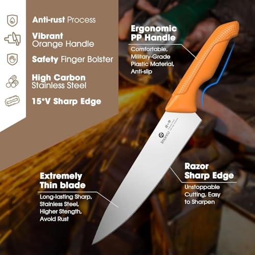 imarku® Knife Set, Sharp Block Knife Set with Built-in Sharpener, Japanese Stainless Steel with Non-Slip Ergonomic Handle, Dishwasher Safe, Kitchen Gift for Man Woman, Best For Home gift, Burnt Orange - Image 3