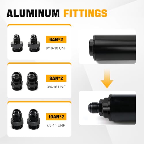 BARTOO Universal 50MM 100 Micron Inline Fuel Filter with 6AN 8AN 10AN Adapter For Filtering Gasoline, Diesel, E85-Black - Image 5