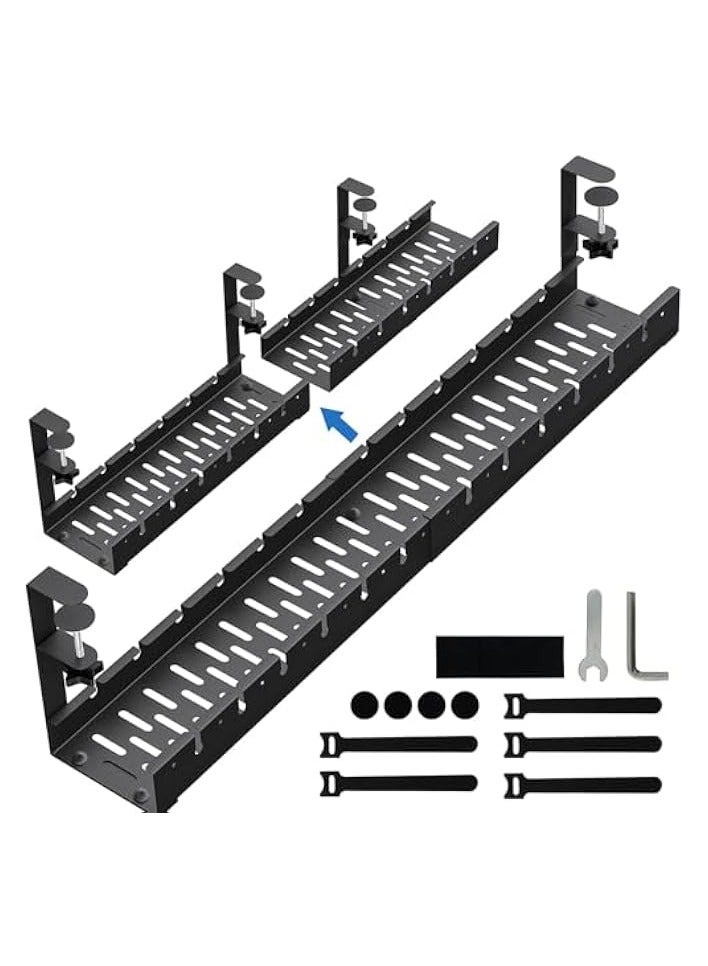 erorex Under Desk Cable Management Tray, ® 21.7" Retractable Clamp Mounted Desk Cable Cord Organizer for Wire Management, Sturdy Metal Cable Tray Basket for Home Office - Image 1