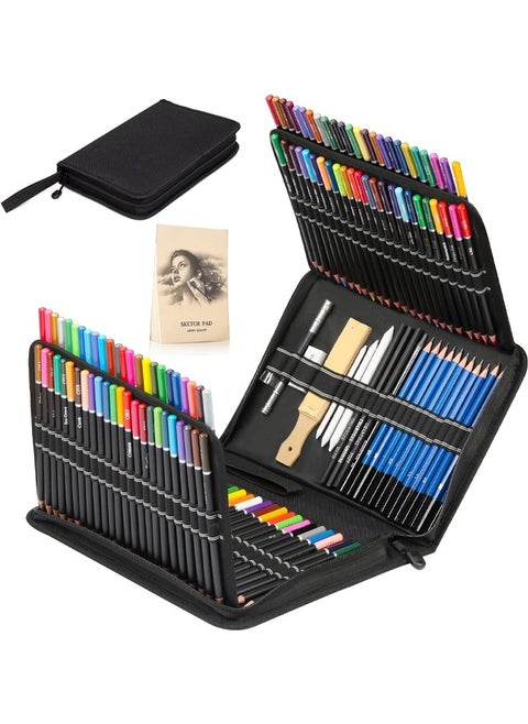 KALOUR 144 Pack Drawing Sketching Coloring Set,Include 120 Professional Soft Core Colored Pencils,Sketch & Charcoal Pencils,Sketchbook,Art Drawing Supplies for Artists Adults Beginner