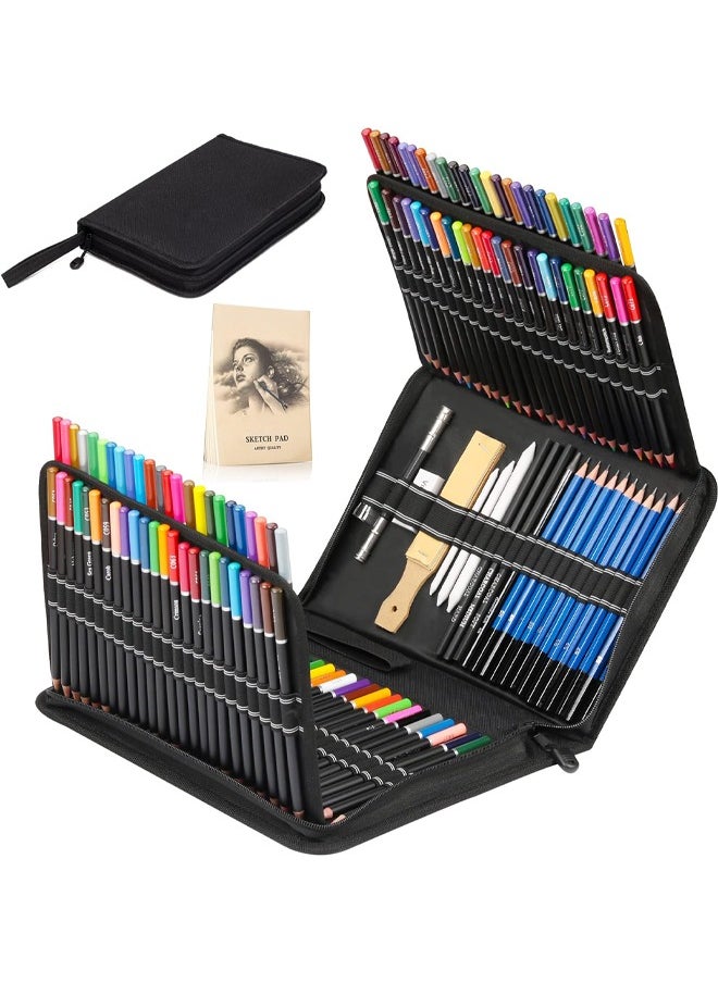 KALOUR KALOUR 144 Pack Drawing Sketching Coloring Set,Include 120 Professional Soft Core Colored Pencils,Sketch & Charcoal Pencils,Sketchbook,Art Drawing Supplies for Artists Adults Beginner  - Image 1