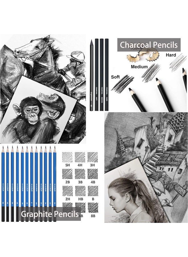 KALOUR - KALOUR 144 Pack Drawing Sketching Coloring Set,Include 120 Professional Soft Core Colored Pencils,Sketch & Charcoal Pencils,Sketchbook,Art Drawing Supplies for Artists Adults Beginner - Image 1