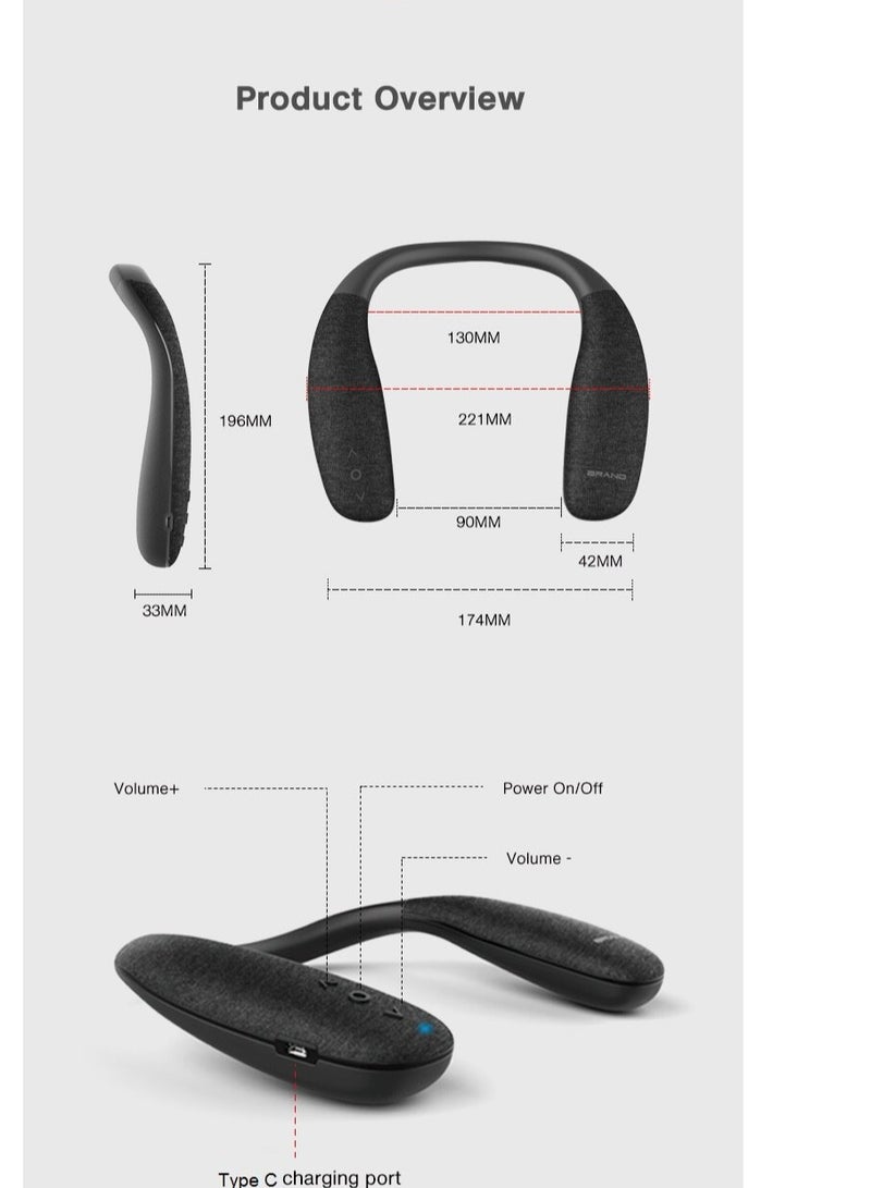 AROAQ سماعات بلوتوث على شكل طوق، سماعة قابلة للتعديل، سماعة مريحة ومانعة للماء للاستماع للموسيقى سهلة الحمل للأولاد والبنات - Image 4