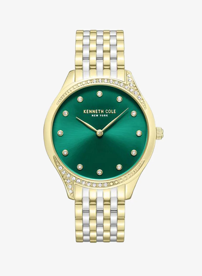 Kenneth Cole New York Chelsea Green Dial and Silver Gold Stainless Steel Bracelet Watch for Women 36mm