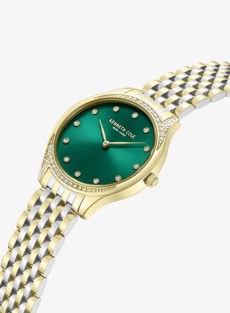 Kenneth Cole New York Chelsea Green Dial and Silver Gold Stainless Steel Bracelet Watch for Women 36mm