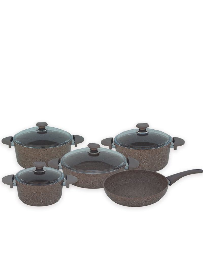 OMS OMS 9 PCS GRANITE CASSEROLE SET- 3002 BROWN- MADE IN TURKEY  - Image 1