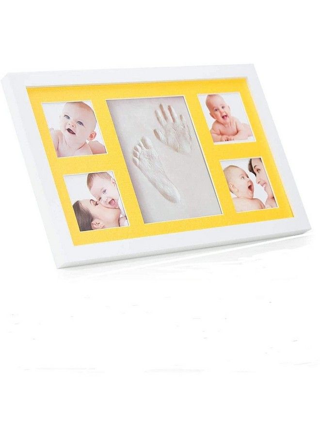 BABIES BLOOM Baby Handprint And Footprint Keepsake Frame For Newborn With Safe Acrylic Glass (Yellow Frame White Clay)  - Image 2
