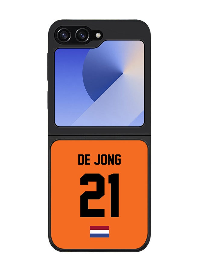 Stylizedd Rugged Black edge case for Samsung Galaxy Z Flip7 FE, Slim fit Case Flexible TPU Gel Thin Cover - Football Team - Netherlands, Player Name - De Jong - Image 1