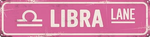 AWISZZZ Libra Lane Funny Rustic Astrology Lovers Constellation Pink Wall Metal Tin Signs Decor 4x16 in - Image 1
