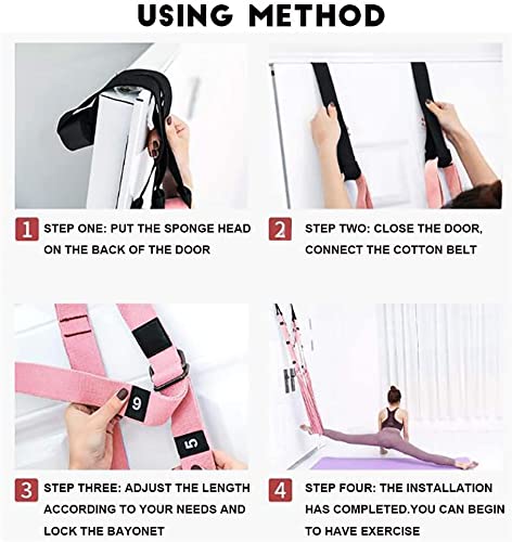 Xemz Yoga Fitness Stretching Strap, Adjustable Leg Stretcher Back Bend Assist Trainer, Improve Leg Waist Back Flexibility Home Gym Equipment for Rehab Pilates Ballet Cheerleading Splits Gymnastics (pink) - Image 3