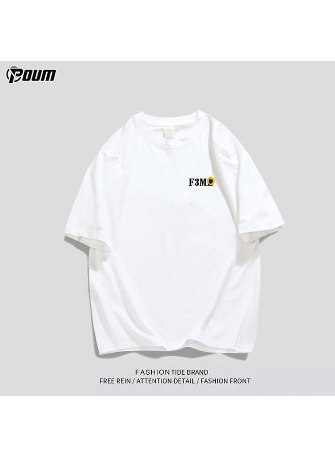 Poum American-style Short-sleeve T-shirt For Men And Women, Summer Trendy Casual Lightweight Quick-dry Inner Layer Pure Cotton Tee F6 White 2XL - Image 3