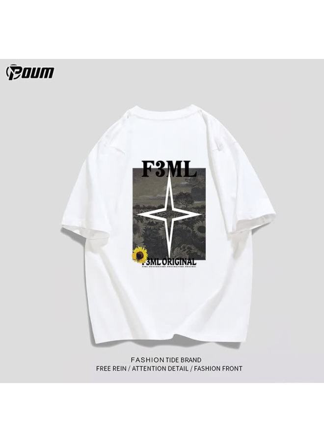 Poum American-style Short-sleeve T-shirt For Men And Women, Summer Trendy Casual Lightweight Quick-dry Inner Layer Pure Cotton Tee F6 White 2XL - Image 2