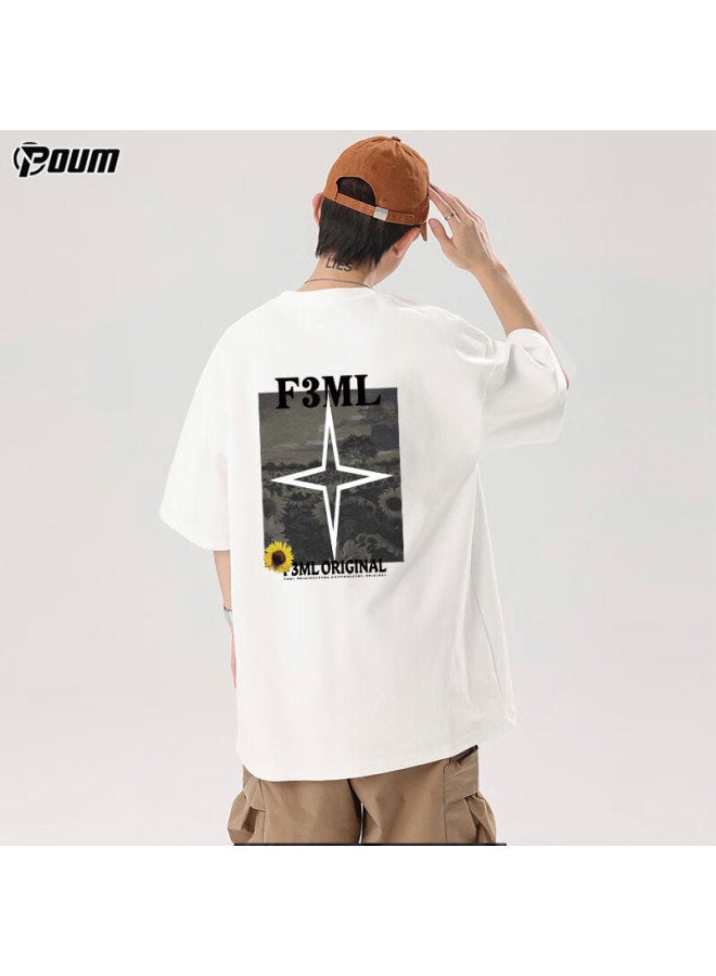 Poum American-style Short-sleeve T-shirt For Men And Women, Summer Trendy Casual Lightweight Quick-dry Inner Layer Pure Cotton Tee F6 White 2XL - Image 1