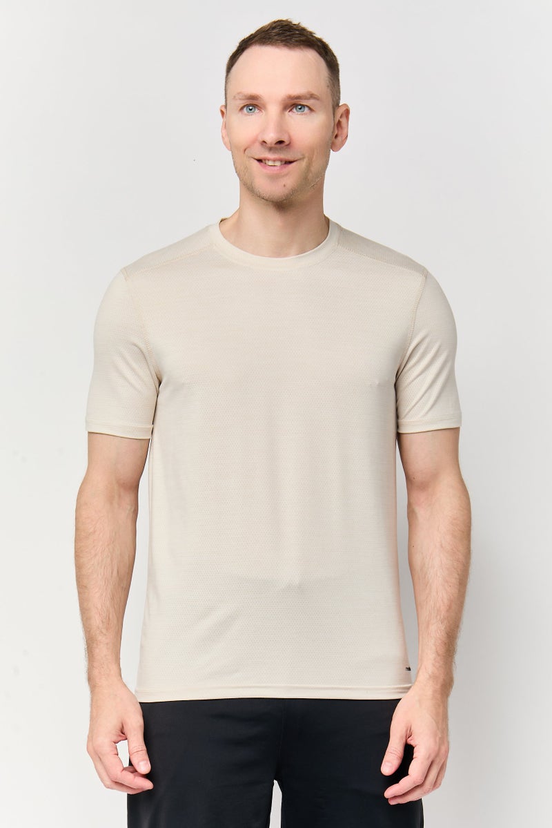 MOTION Men Sportswear Fit Short Sleeve Outdoor T-Shirt, Beige - Image 1