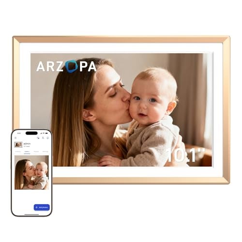 ARZOPA D10 Metal Digital Picture Frame Free Cloud Storage No Subscription 10.1" HD Anti-Glare Touchscreen Load Photos & Videos from Phone Ideal for Thoughtful Gifting Exquisite - Champagne Gold - Image 1