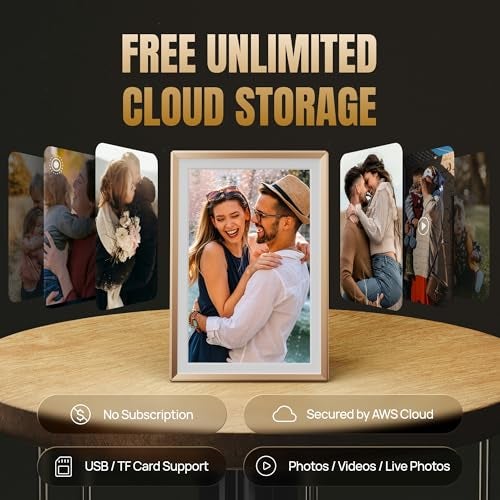 ARZOPA D10 Metal Digital Picture Frame Free Cloud Storage No Subscription 10.1" HD Anti-Glare Touchscreen Load Photos & Videos from Phone Ideal for Thoughtful Gifting Exquisite - Champagne Gold - Image 3