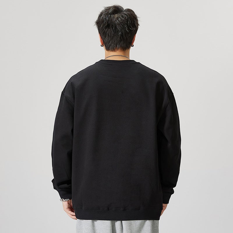 F5031 | Plus size men''s autumn and winter New 380g heavy cotton round neck sweater loose fashion printed top for men - Image 5