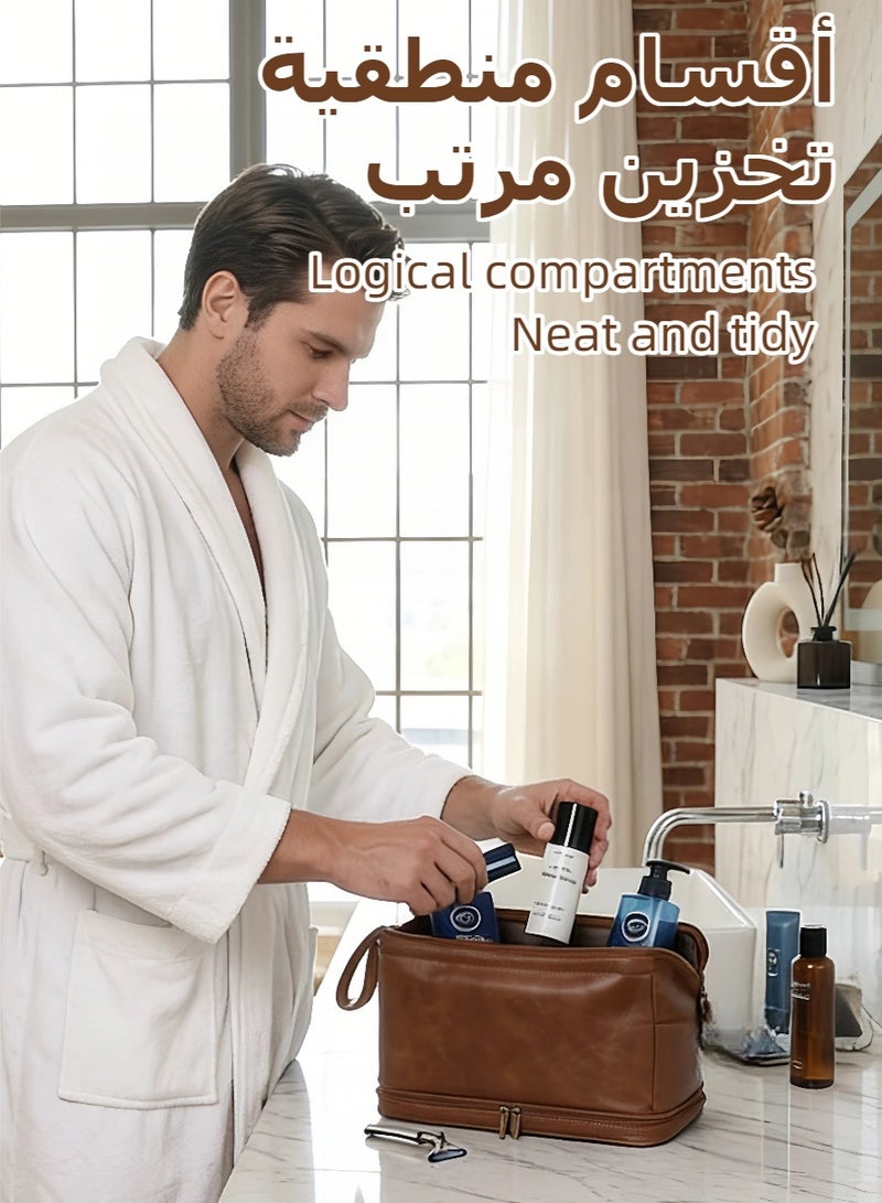 الرطبة والجافة الفصل الجلد حقيبة المرحاض المحمولة, كبيرة القدرة مقاومة للماء منظم السفر, حقيبة مستحضرات التجميل جنس واحد للسفر, رحلة عمل, صالة رياضية - Image 5