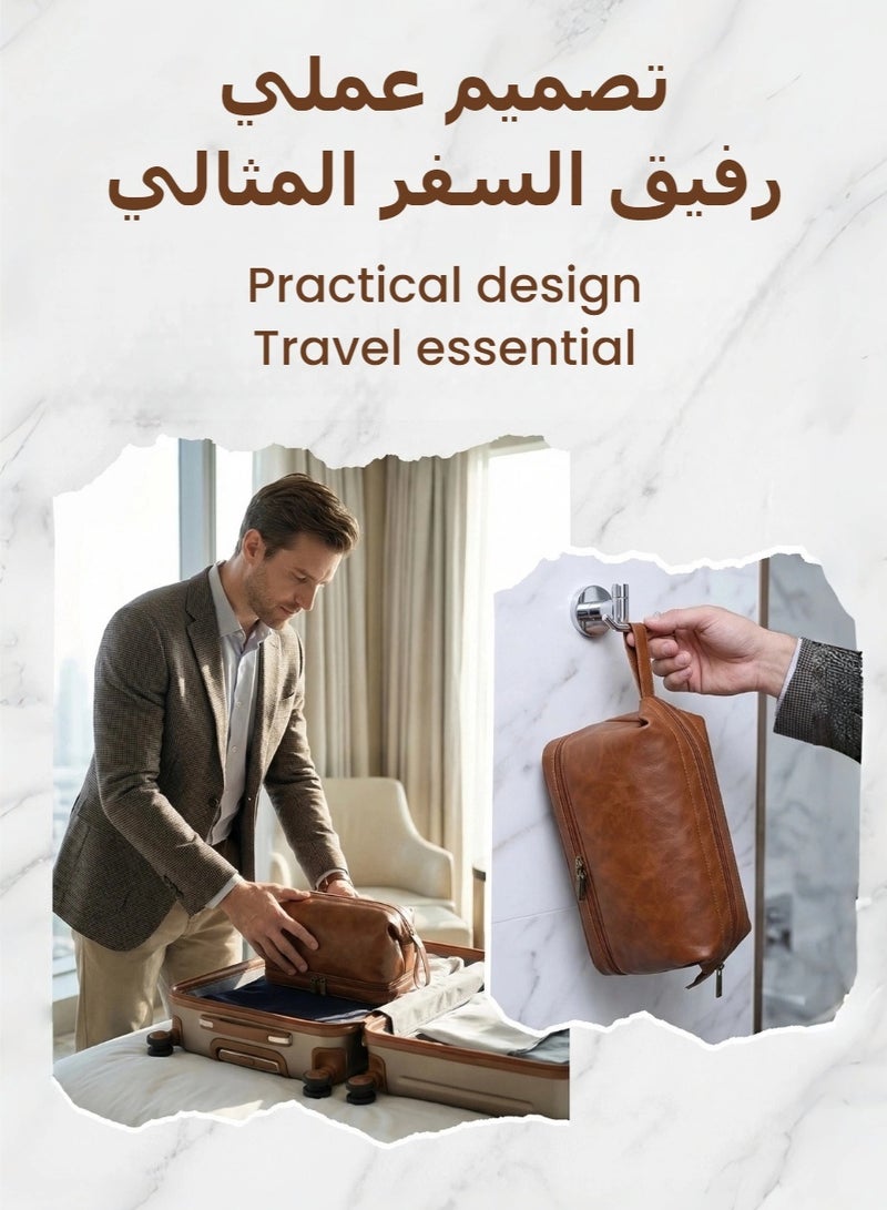 الرطبة والجافة الفصل الجلد حقيبة المرحاض المحمولة, كبيرة القدرة مقاومة للماء منظم السفر, حقيبة مستحضرات التجميل جنس واحد للسفر, رحلة عمل, صالة رياضية - Image 3