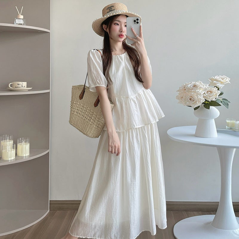 Pregnant Womens Dress 2024 Summer New Korean Fashion Design Gentle Temperament Loose Dose Fake Two-piece dress As Shown 