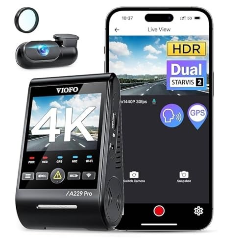 VIOFO A229 Pro 4K HDR Dash Cam, Dual STARVIS 2 IMX678 IMX675, 4K+2K Front and Rear Car Camera, 2 Channel with HDR, Voice Control, 5GHz WiFi GPS, Night Vision 2.0, 24H Parking Mode, Support 512GB Max - Image 1