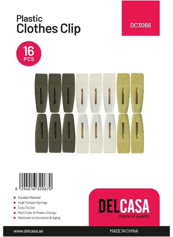 DELCASA Delcasa Plastic Cloth Clips 16-Pieces Set, 21.5 cm x12 cm x 3.5 cm Size, Multicolor  - Image 1