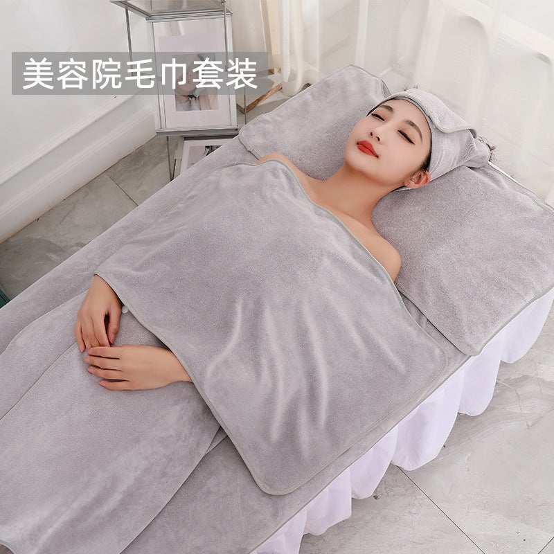 طقم مناشف صالون التجميل، منشفة إدارة البشرة، منشفة استحمام التجميل، منشفة سرير باوتو، طقم مكون من خمسة قطع مع كلمات مطرزة وشعار مطبوع - Image 2
