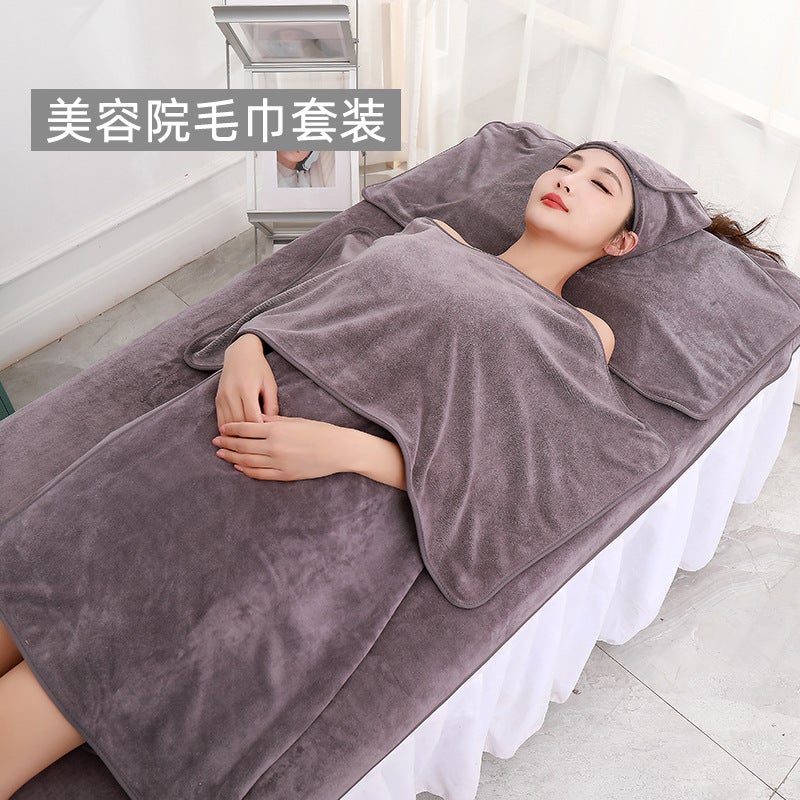 طقم مناشف صالون التجميل، منشفة إدارة البشرة، منشفة استحمام التجميل، منشفة سرير باوتو، طقم مكون من خمسة قطع مع كلمات مطرزة وشعار مطبوع - Image 3