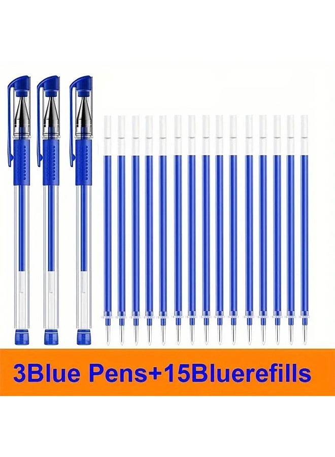 مجموعة 18 قلم جل حبر أزرق 0.5 مم، أقلام كاواي لطيفة، مثالية للاستخدام في المدرسة والمكتب - Image 1