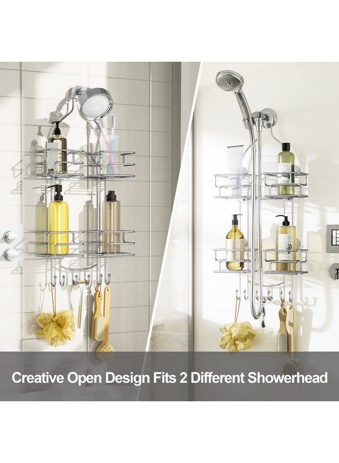 SRIWATANA SRIWATANA Shower Caddy Organizer Hanging Over Head, Bathroom Shower Rack Hanger with Hooks for Razors - Chrome  - Image 2