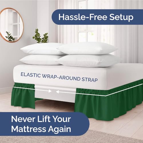 CGK Unlimited Wrap Around Dust Ruffle Bed Skirt Emerald for Queen Size Beds w 15 Inch Drop Easy Fit Elastic Strap Adjustable Pleated Bedskirt wBrushed Fabric Wrinkle Free for Women Men Kids Teens - Image 3