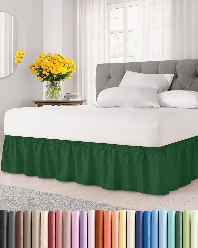 CGK Unlimited Wrap Around Dust Ruffle Bed Skirt Emerald for Queen Size Beds w 15 Inch Drop Easy Fit Elastic Strap Adjustable Pleated Bedskirt wBrushed Fabric Wrinkle Free for Women Men Kids Teens - Image 2