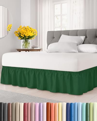 CGK Unlimited Wrap Around Dust Ruffle Bed Skirt Emerald for Queen Size Beds w 15 Inch Drop Easy Fit Elastic Strap Adjustable Pleated Bedskirt wBrushed Fabric Wrinkle Free for Women Men Kids Teens - Image 1