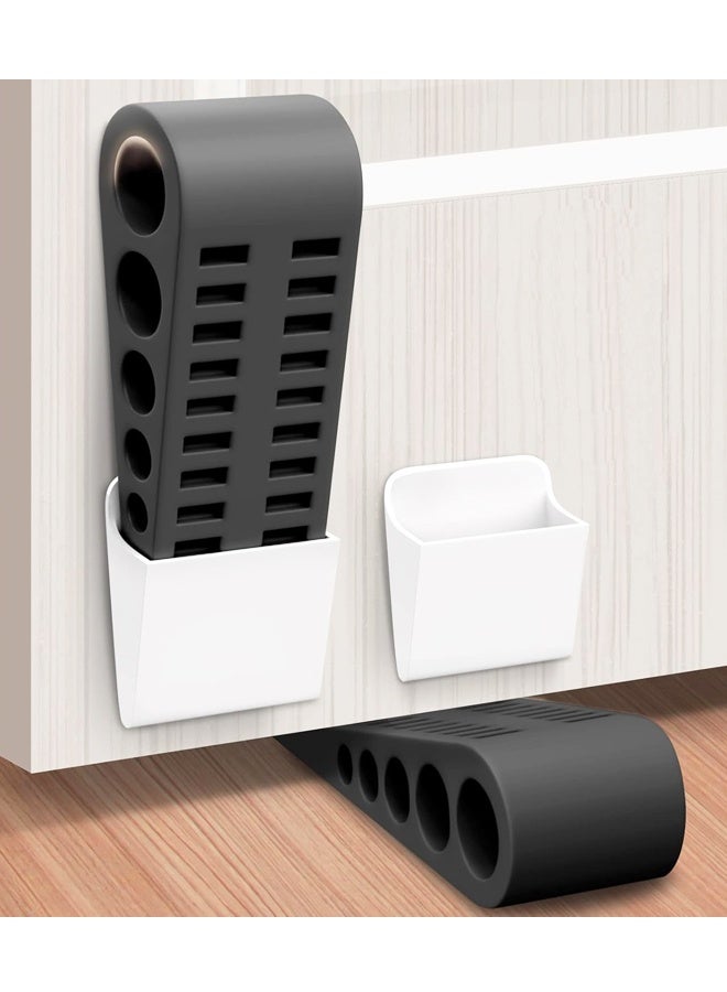 2PCS Heavy Duty Rubber Door Stop Wedge With Holder - Image 1