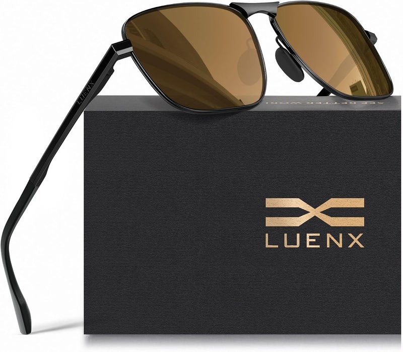 LUENX Rectangular Polarized Aviator Sunglasses for Men Retro Pilot Shades Driving UV400 Protection - Image 1