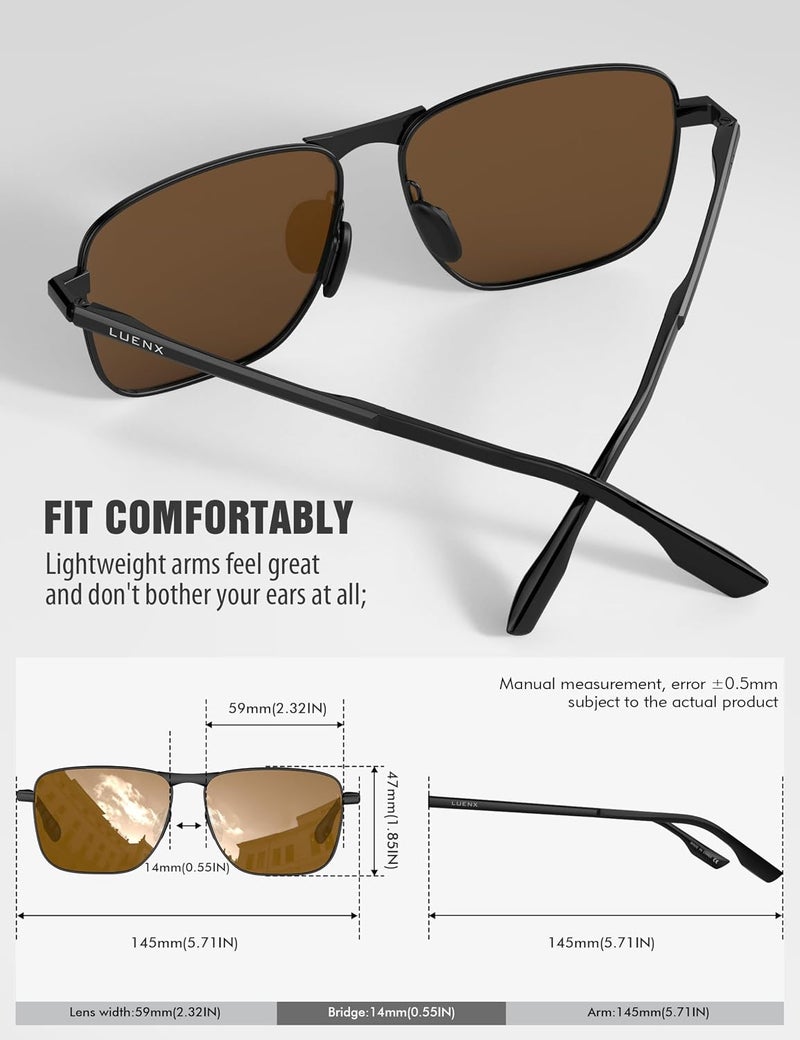 LUENX Rectangular Polarized Aviator Sunglasses for Men Retro Pilot Shades Driving UV400 Protection - Image 5