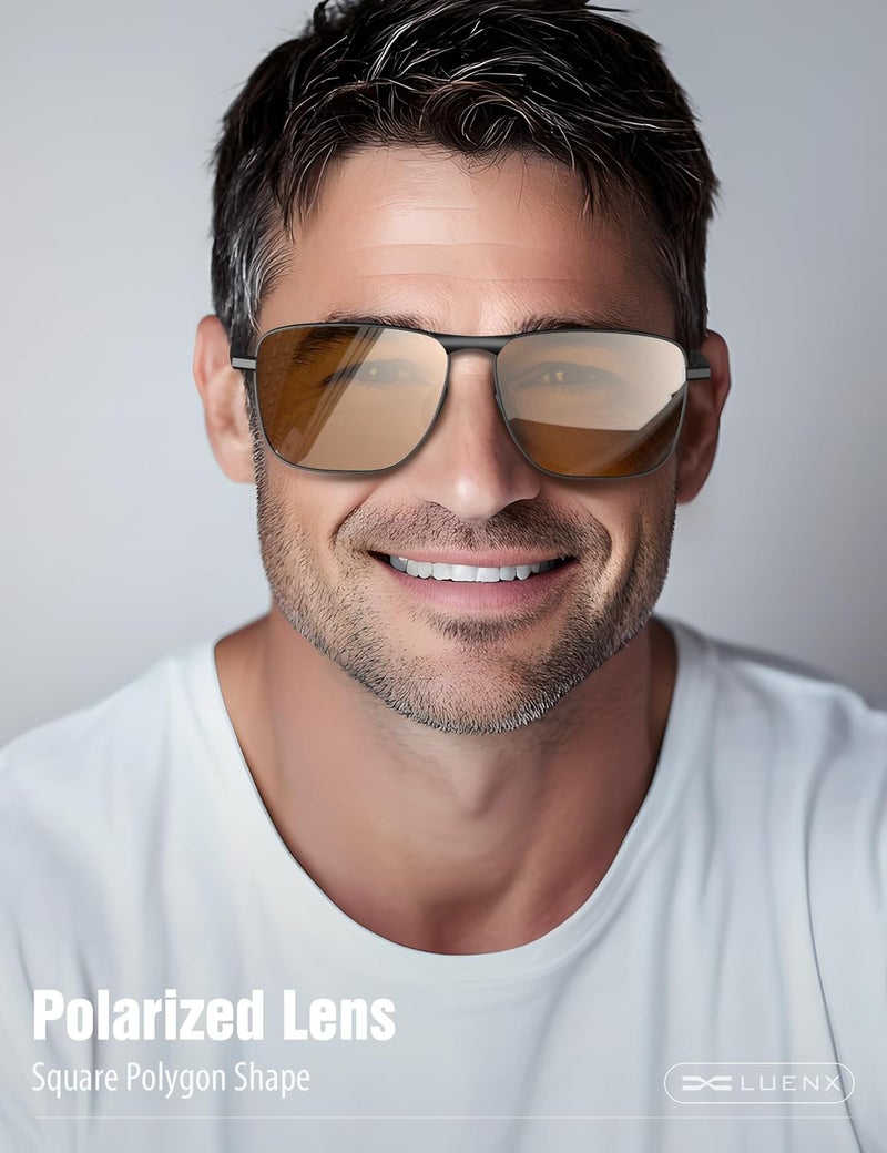 LUENX Rectangular Polarized Aviator Sunglasses for Men Retro Pilot Shades Driving UV400 Protection - Image 2