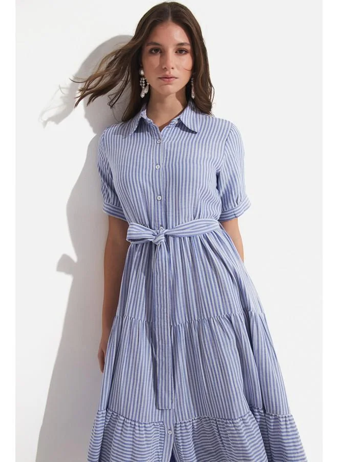 JUNE Striped Tiered Dress