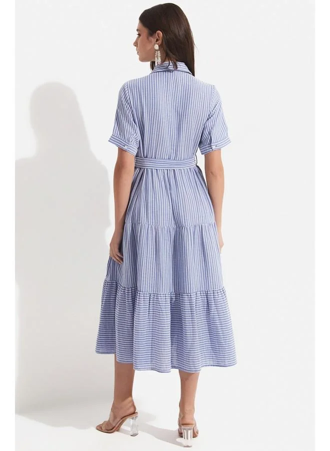 JUNE Striped Tiered Dress