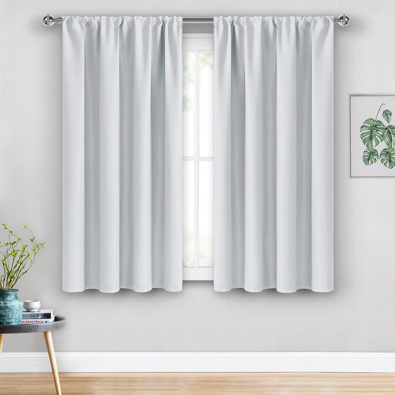 JIUZHEN Window Curtains Panels - Thermal Insulated Room Darkening Noise Reducing  52 x 45 Inch Length Curtains for Bedroom Dining Room Kitchen  Set of 2 Panels with Tiebacks Greyish White - Image 2