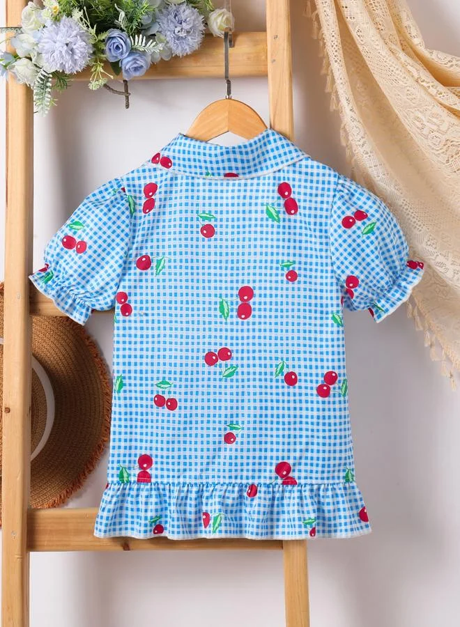 Take Two Girls Blue Checked Shirt with Peter Pan Collar