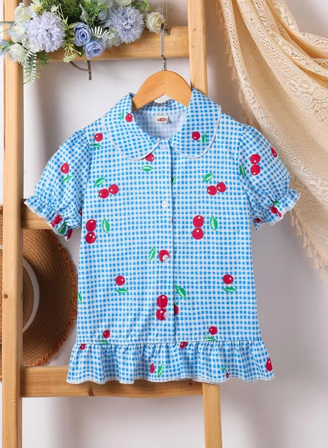 Take Two Girls Blue Checked Shirt with Peter Pan Collar