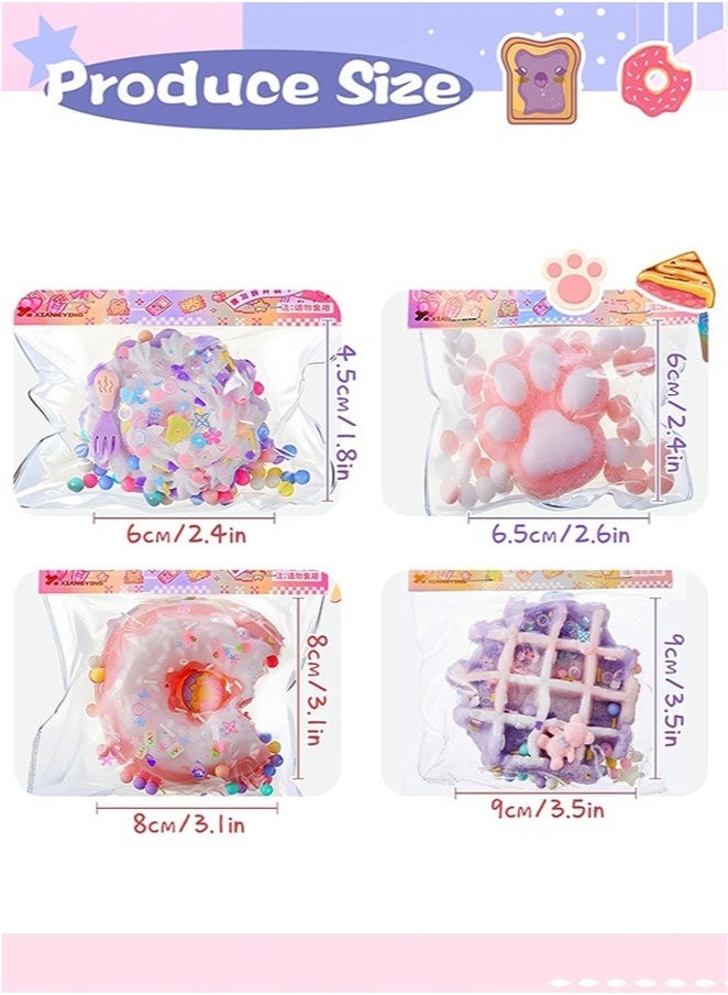 Bukela 4Pcs Squishy Toys, Novelty Decompress Toys, Squeeze Cat Paw Donut Stress Ball Pinch Cute PVC Sensory Toys for Relieving Fidget Rising Animal Shaped Novelty Things Birthdays Cosplay Party Opp Packaging Gift Decorations - Image 3
