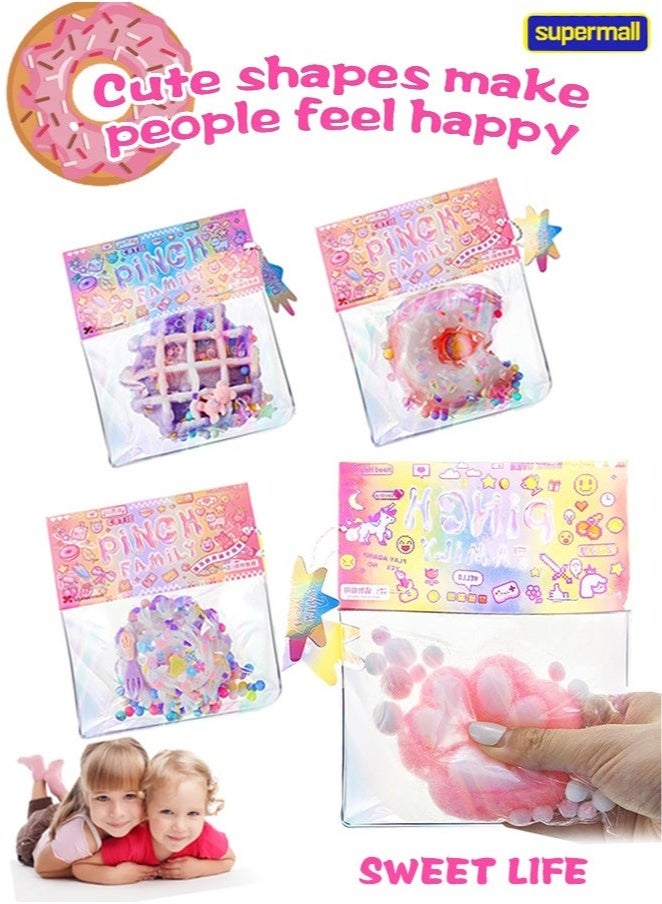 Bukela 4Pcs Squishy Toys, Novelty Decompress Toys, Squeeze Cat Paw Donut Stress Ball Pinch Cute PVC Sensory Toys for Relieving Fidget Rising Animal Shaped Novelty Things Birthdays Cosplay Party Opp Packaging Gift Decorations - Image 1