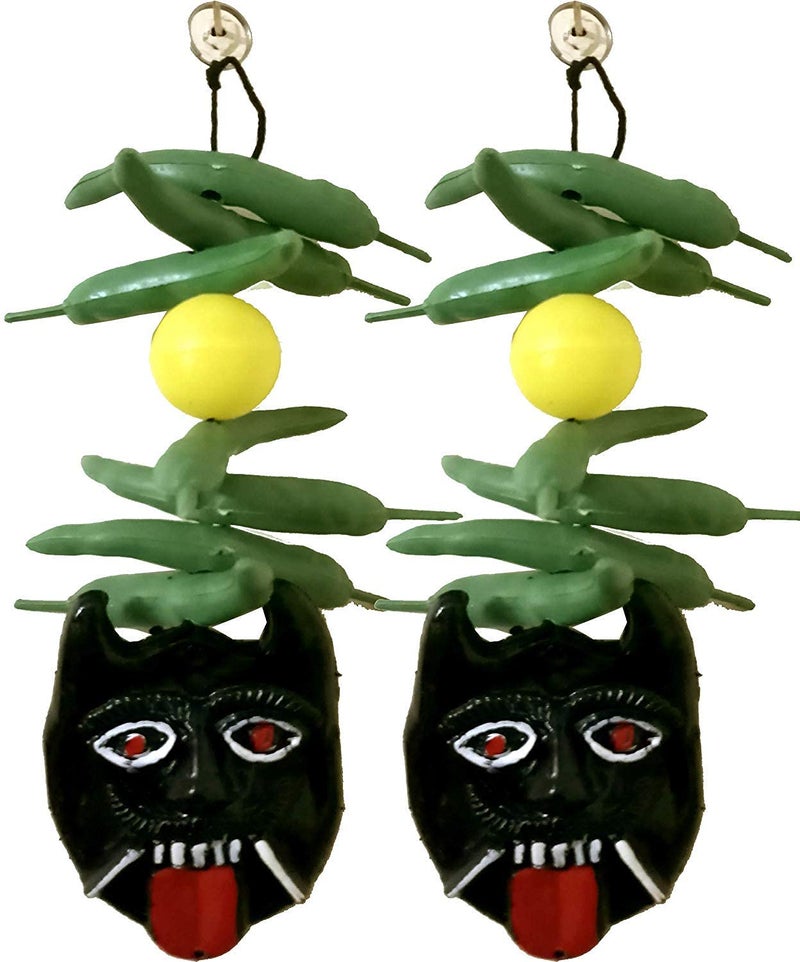 DRAVY HANDICRAFTS DRAVY HANDICRAFTS Nazar Battu Nimbu Mirchi Evil Eye Protector Mahakal Face Plastic Mask Wall Hanging Nazar Suraksha Kawach Drishti Kavach for House Entrance Office Shops Truck Multi 7 Set Of 2 Unit Size 10X4 Inches 25X10 CM - Image 1