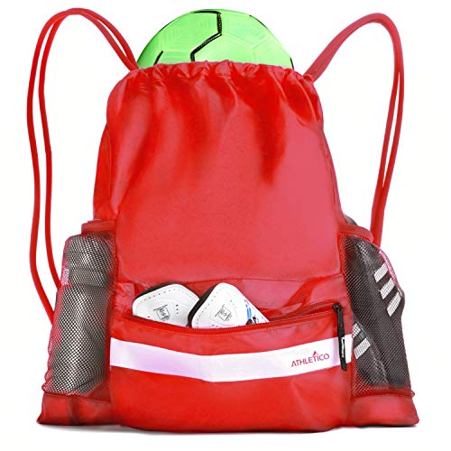 Athletico Drawstring Soccer Bag - Soccer Backpack For Boys or Girls Can Also Carry Basketball or Volleyball (Red) - Image 1