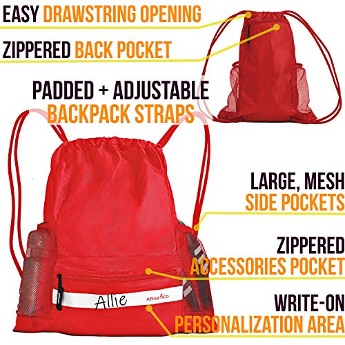Athletico Drawstring Soccer Bag - Soccer Backpack For Boys or Girls Can Also Carry Basketball or Volleyball (Red) - Image 3