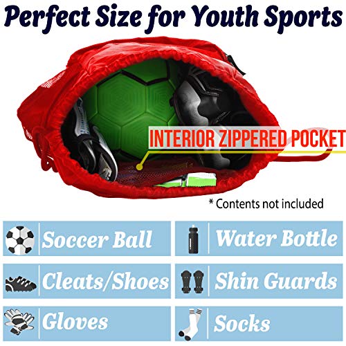 Athletico Drawstring Soccer Bag - Soccer Backpack For Boys or Girls Can Also Carry Basketball or Volleyball (Red) - Image 2