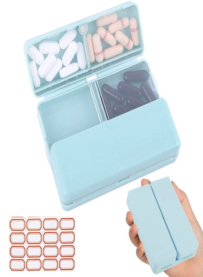 HANNEA® Daily Pill Organizer, 7 Compartments Portable Pill Case Travel Pill Organizer, Folding Design Pill Box for Purse Pocket to Hold Vitamins,Cod Liver Oil,Supplements and Medication, Blue - Image 1
