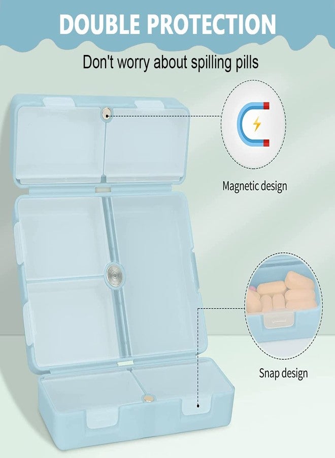 HANNEA® Daily Pill Organizer, 7 Compartments Portable Pill Case Travel Pill Organizer, Folding Design Pill Box for Purse Pocket to Hold Vitamins,Cod Liver Oil,Supplements and Medication, Blue - Image 3